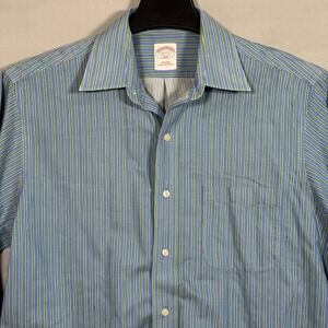 Brooks Brothers Dress Shirt‎ Men's 15-2/3 Blue w/Green Stripes Non -Iron